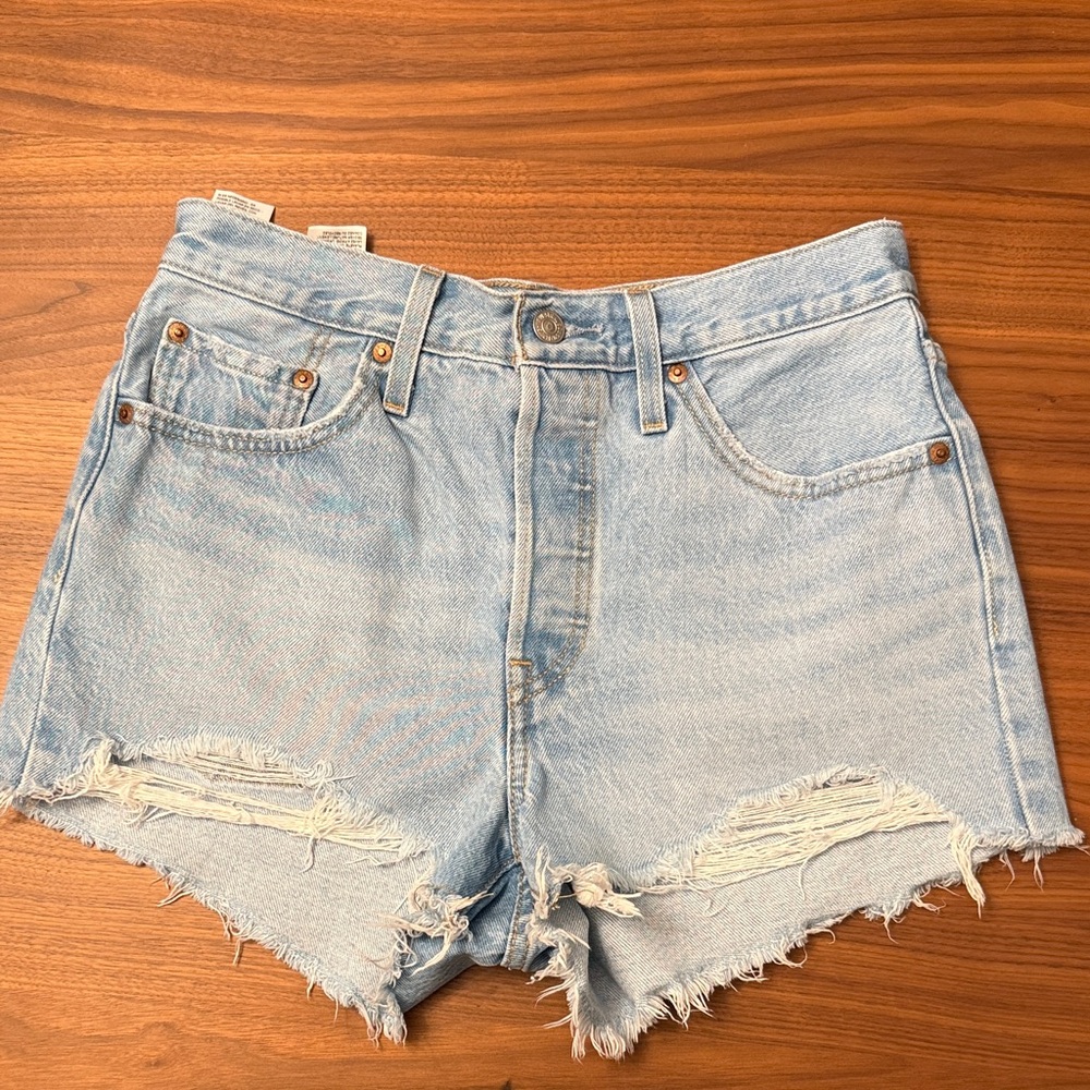 Levi's Light Blue Frayed Hem Jean Shorts
